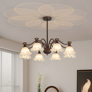 Lámpara de Techo Estilo Retro Francés de Mediados de Siglo, para Sala de Estar, Dormitorio, Comedor, con Control Remoto LED Marrón - Product Image 1