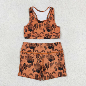 Conjunto de Ropa de Yoga sin Mangas para Niñas, Chaleco con Estampado de Cactus y Leopardo, Ropa de Yoga para Niñas, Conjuntos de Ropa de Verano para Natación - Product Image 4