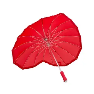 Parapluie vert en forme de cœur, haute qualité, nouveau Design, pour les amoureux, rouge, manuel, ouvert