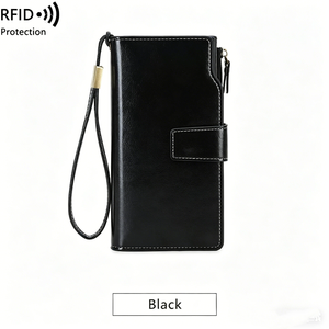 2026 Wholesale Womens <b>RFID</b> Blocking Large Capacity Luxury Waxed Leather Clutch <b>Wallet</b> Multi Card Organizer - Product Image 4