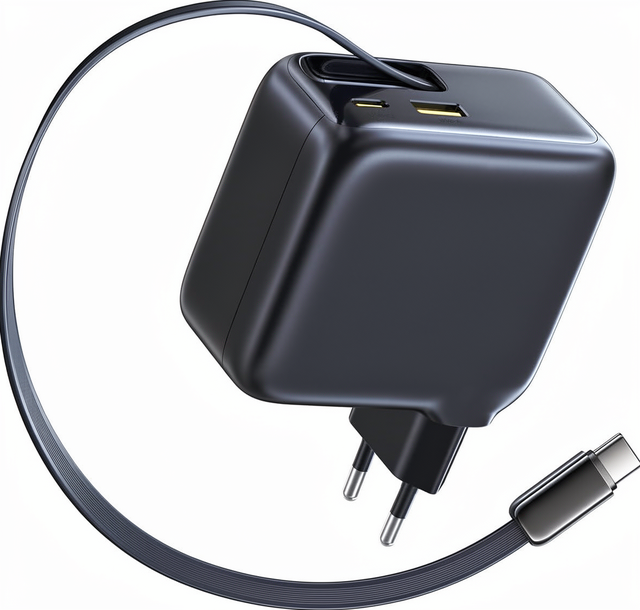 For Enercore 100W USB-C/USB-A Charger Retractable Cable 3-Port GaN Fast Charger PD Compatible for MacBook Pro/Air for