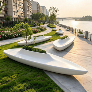 Meubles d'extérieur contemporains, jardinière artistique en fibre de verre pour promenade en bord de lac - Product Image 4