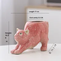 Pot bunga keramik kartun Mini kreatif Modern tempat pembakaran pribadi lucu berubah menjadi perunggu hijau merah muda biru kucing hewan kecil