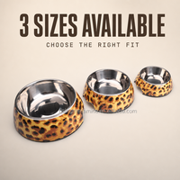 Vente en gros de bols pour nourriture et eau pour chiens et chats en acier inoxydable à imprimé léopard personnalisé, antidérapants, faciles à nettoyer