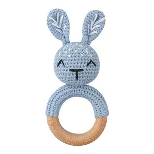 Handgemaakte Gehaakte Baby Dier Konijn Houten Ring Armband Bijtring Baby Bijtring Bunny Rammelaar