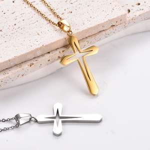Pendentif double croix creuse en acier inoxydable pour femmes et hommes, vente en gros, pour la prière, bijoux, cadeau - Product Image 2