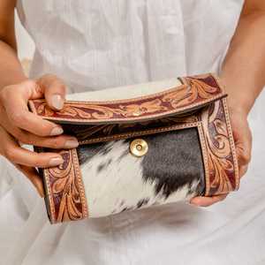Embrague occidental hecho a mano LW, Estilo Vintage, diseño antiguo, pelo de piel de vaca en billetera de piel con ranuras para tarjetas en efectivo - Product Image 3