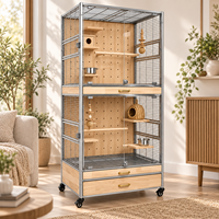 Cage à oiseaux d'intérieur haut de gamme en acier inoxydable avec panneau arrière en bois perforé pour maison européenne moderne