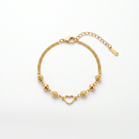 Bracelet à breloques en forme de cœur en acier inoxydable QIAOREN 13973, bracelet à chaîne superposée dorée, réglable, bijoux minimalistes pour femmes
