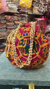Indian Handmade Latest Design Thread Work <b>Elephant</b> Potli <b>Women</b> Golden Embroidery Return <b>Gift</b> Bags Fashionable Wedding Favourites - Product Image 4