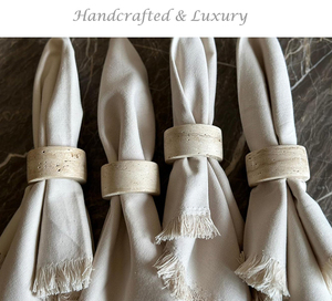 Handgefertigter natürlicher Beige Travertin Marmor Stein Windelring-Set moderner Luxus Esstisch Windelringhalter - Product Image 2