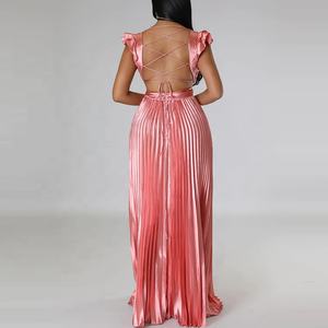 定制设计师时尚女性夏季批发女士长马克西褶女装优雅 - Product Image 6