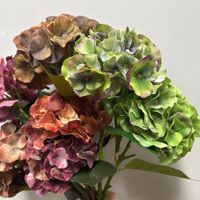 Hortensias vintage réalistes brodés de haute qualité en tissu pixel, aux tons automnaux, doux et veloutés, pour la décoration de mariage et de la maison