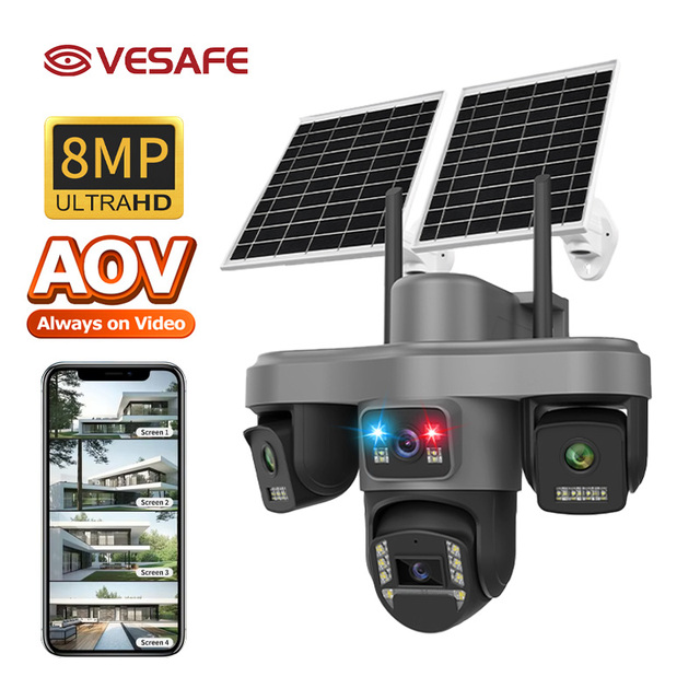 VESAFE QD16 O-Kam Pro AOV Three-Lens Four-View 4G Solar Camera AI Motion Detection Outdoor WaterproofIP66