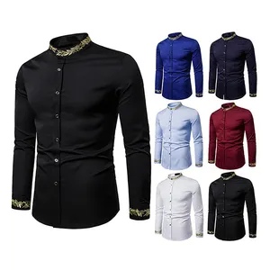 wholesale chemises de luxe homme plus size formal stand long sleeve shirts collar men's shirts