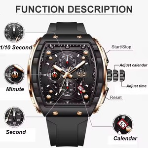 Reloj de Cuarzo LIGE Deportivo Casual Cuadrado para Hombre, Relojes de Negocios de Alta Gama, a la Moda, Resistente al Agua 50M, Fecha Automática, Cronógrafo de Silicona - Product Image 2