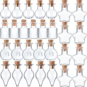 زجاجة صغيرة مرطبان, زجاجة صغيرة مرطبان زجاجية مع سدادات من الفلين 5 أشكال صغيرة متمنيا الانجراف زجاجة لحفل الزفاف DIY الديكور حبة