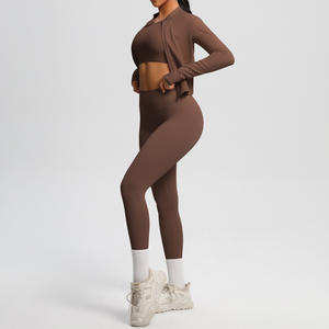 <span class=keywords><strong>Tuta</strong></span> sportiva da <span class=keywords><strong>donna</strong></span> a tre pezzi per corsa Yoga Cross-Border Stock tinta unita traspirante <span class=keywords><strong>aderente</strong></span> giacca da Fitness cerniera 5 pezzi - Product Image 4