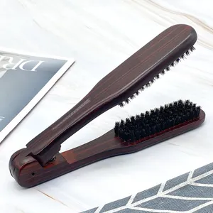 Wooden Anti-static Salon Hairdressing OEM logo high quality Light weight durable Hair Straightener Dual-Brush Comb