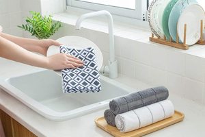 Bộ 10 chiếc khăn lau nhà bếp dệt Bánh quế siêu thấm đa năng thân thiện với môi trường khô nhanh bằng <span class=keywords><strong>cotton</strong></span> nguyên chất Khăn Rửa Chén Khăn trà - Product Image 6