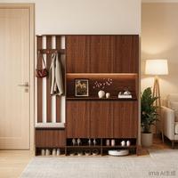 Meuble d'entrée compact pour salon et salle à manger, avec rangement, banc, étagère à chaussures, patères et étagère à LED, design moderne, en bois écologique