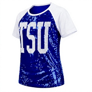 T-shirt Raglan Personnalisé Bleu à Paillettes – Style Universitaire Scintillant à Manches Courtes pour Femme – Tee-shirt d'Équipe Spirituel - Product Image 4