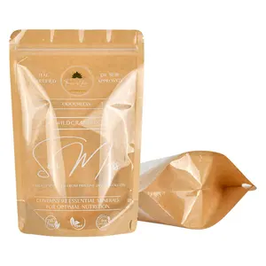 Custom Printed Food Packaging Bag Ziplock Kraft Paper Bag Stand Up Pouch With Zipper And Window
