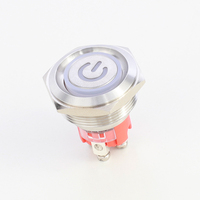 Interruptor de Botón Metálico Corto YUDA, 2NO 1NO1NC, 16/19/22mm, IP65 Impermeable, Anillo Iluminado/Símbolo de Encendido, 15-20A, 24V/110V-amy