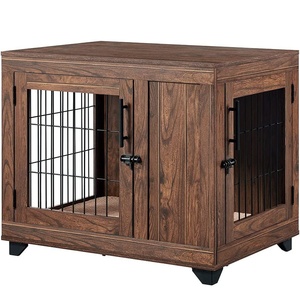 Furniture Style Dog Crate Double Doors Wooden Dog Kennel End Table Pet Crate with Soft Bed Decorative Dog House