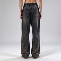 Pantalon en jean délavé pour homme, coupe ample et droite, jambe large, taille élastique, style jogger, baggy, 100% coton