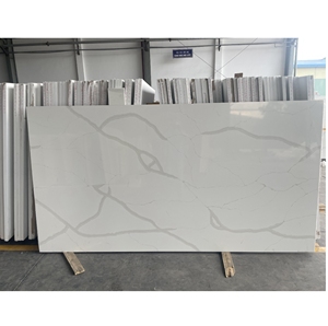 Luxury Calacatta White Quartz Slabs with Thick Veins for Kitchen Island and Countertops Wholesale - Product Image 1