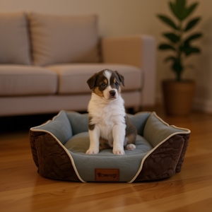 Set di Tre Pezzi per Animali Domestici in Velluto con Motivo Coccodrillo Color Caffè e Cristalli, Super Morbido, Include Cucce per Animali - Product Image 3