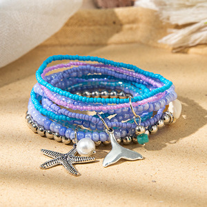 <span class=keywords><strong>Bracelet</strong></span> bohème coloré perles de riz <span class=keywords><strong>Bracelet</strong></span> femmes mode bijoux coquille tortue queue de sirène bracelets porte-bonheur ensembles de bracelets empilés - Product Image 5