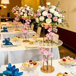 Wholesale Flower Centerpieces Stands Metal 60cm 80cm Tall Two-tier clear Circle Gold Wedding <b>Table</b> Centerpiece for <b>Decoration</b> - Product Image 6