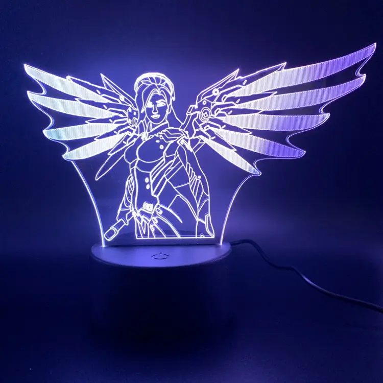 TW-545 Game Overwatch D.Va Hana Song Angel Lampu Malam Kamar Tidur Dekorasi Cahaya OW Sensor Sentuh 3d Lampu Malam LED