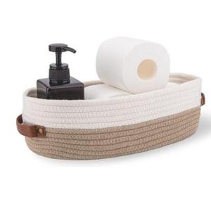 <span class=keywords><strong>Panier</strong></span> de rangement ménager ovale avec poignée en cuir corde de coton tissé pour le rangement des jouets de la pépinière et de la salle de bain - Product Image 5
