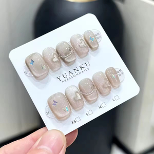Lot de 10 faux ongles de luxe faits à la main, effet œil de chat, style français, stiletto, à presser, 3D, réutilisables, en acrylique, personnalisables avec votre marque privée - Product Image 4