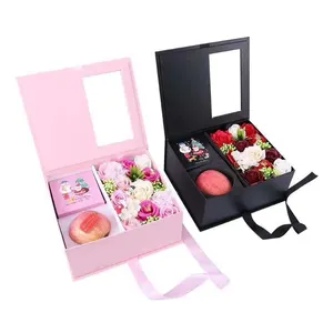 Kotak Perhiasan Kotak Hadiah Grosir Sutra Kartu Kardus Coklat Bunga dengan Tutup Magnetis