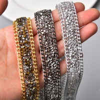 Fantaisie Cristal Strass Double Point Strass Avec Chaîne En Métal Bande Noir Diamant Garniture Décoratif