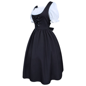 Medieval Renaissance Style Women's Drawstring High Waist Fitted <b>Bow</b> Color Blocked Dress <b>With</b> Large Skirt - Product Image 2