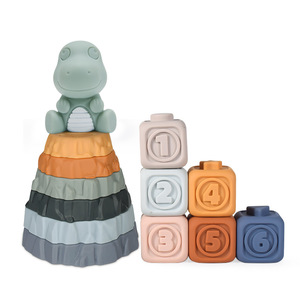 Jeu d'empilage éducatif transfrontalier pour bébés et tout-petits, blocs de construction cognitifs en caoutchouc souple carré, boîte de couleur TT547 - Product Image 4