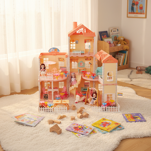 Nouvelle maison de poupée de simulation avec 3 poupées de 4,5 pouces - Product Image 4