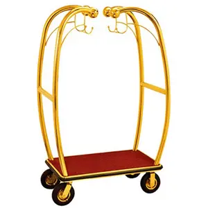 Stainless Steel Hotel Luxury Crown Foldable Bellboy Cart Rack Concierge Birdcage Barrow Baggage Bellman Trolley Luggage Carts