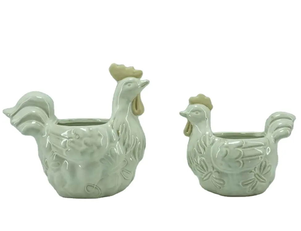 Set gula ayam jantan dan krimer keramik, Detail bertekstur, sepasang Saji pedesaan