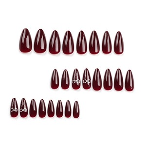 Dropshipping 24 <span class=keywords><strong>Uñas</strong></span> Postizas Color <span class=keywords><strong>Vino</strong></span> Tinto para el Día de San Valentín con Lazo y Diamante en Forma de Almendra, <span class=keywords><strong>Uñas</strong></span> Artificiales 3133 - Product Image 2