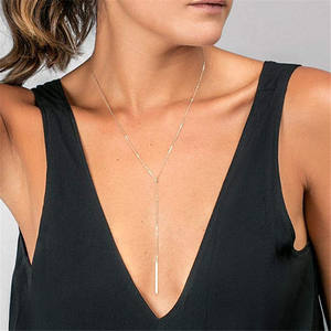 Collar con colgante de palo de acero inoxidable simple, collar de cadena larga geométrica creativa para mi hija - Product Image 2