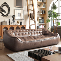 Sofá moderno de 3 plazas de estilo rural americano, muebles de sala de estar, sofá recto de cuero de vaca