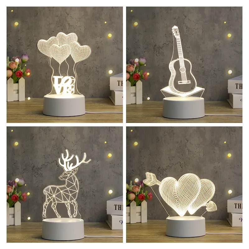 Ilusão 3D Lâmpadas LED criativo dos desenhos animados mini acrílico quente lâmpada de mesa LED decoração luzes noturnas