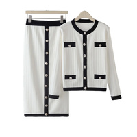 Ensemble Jupe Tricotée 2 Pièces Robe Boutonnée Gilet Femme Pull Tricot Côtelé Automne Hiver Vêtements Formels Fabricants Sur Mesure
