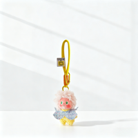 Porte-clés pendentif de sac et sac à dos en peluche, personnage Kawaii mignon aux cheveux bouclés, doux et résistant, avec cordon tressé et mousqueton